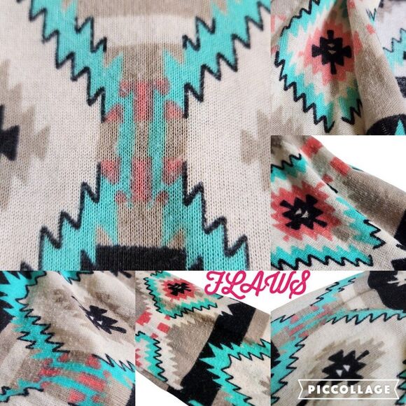 Living Doll grey white black multi color Aztec print open front cardigan sz S - Picture 7 of 11